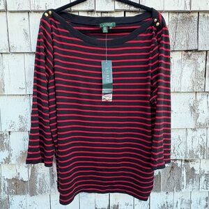 Ralph Lauren Black and Red Striped Blouse